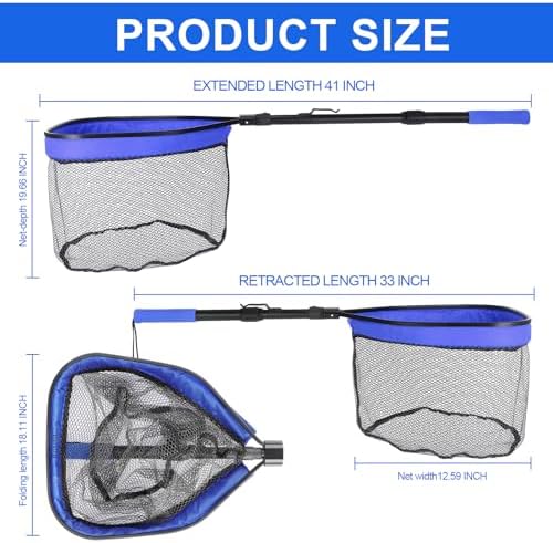 Floating Fishing Nets, Folding Nets for Easy Storage, Retractable Nets for Bass, Trout, Kayak and Boat Fishing, Easy Catch and Release Blue - Image 2