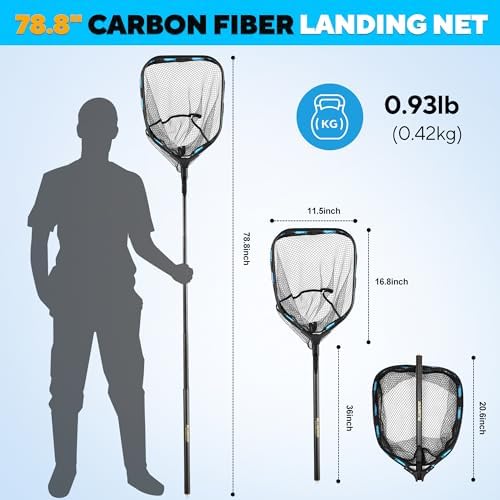 PLUSINNO Floating Fishing Net with Telescoping Handle, Carbon Fiber Ultralight Long Fish Net, Collapsible Landing Net 6.56/7.86Ft, Fishing Gear Kayak Accessories for Bass Trout Salmon - Image 4