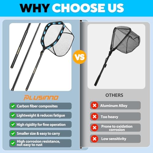 PLUSINNO Floating Fishing Net with Telescoping Handle, Carbon Fiber Ultralight Long Fish Net, Collapsible Landing Net 6.56/7.86Ft, Fishing Gear Kayak Accessories for Bass Trout Salmon - Image 5